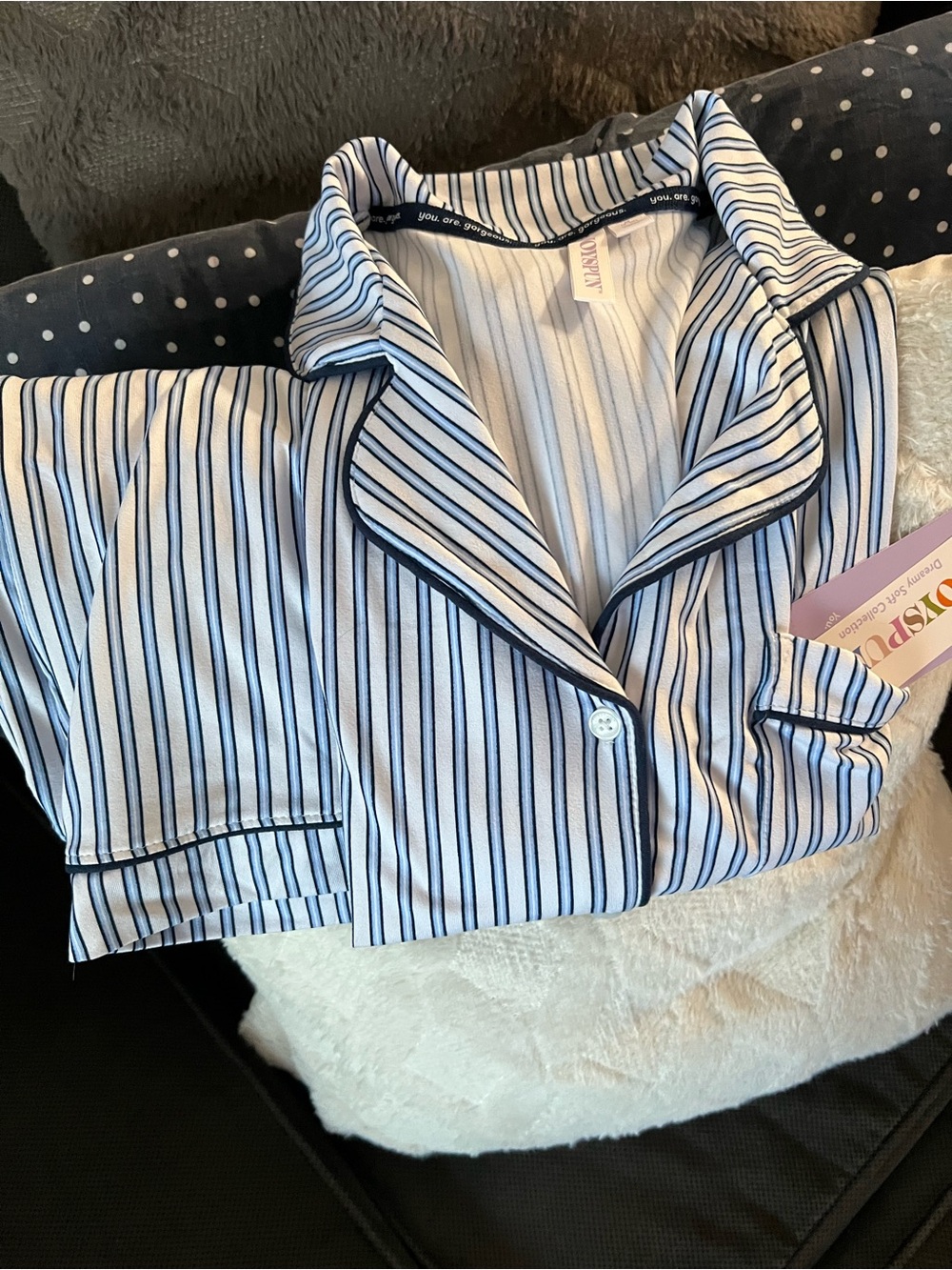 Striped Navy & White Women's Pajamas short sleeve and crop pants M